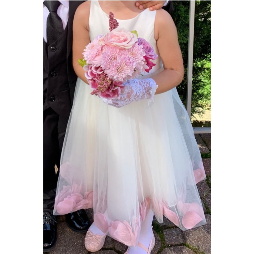 Satin Tulle Flower Girl Dress With Colored petals